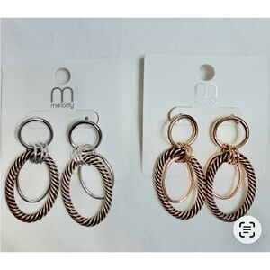 Melody Hoop Drop Earrings Set (2) | Gold & Silver Tone Minimalist Dangle